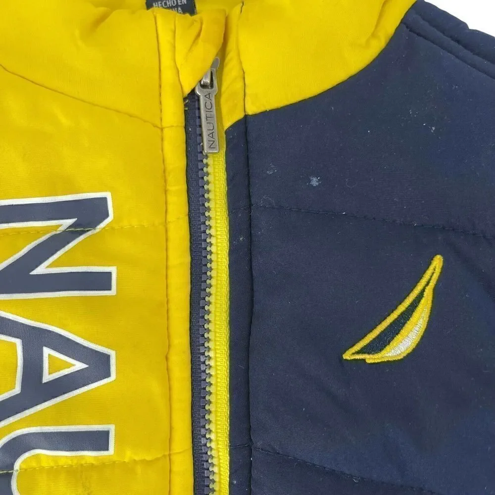 Nautica Spellout Puffer Vest Logo Color Blocked Yellow Blue Baby Size 6-9 Month